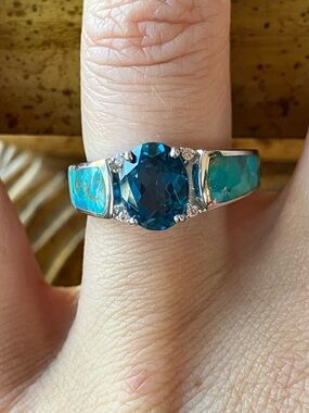 London Blue Topaz Turquoise Sterling Silver Ring Size 7